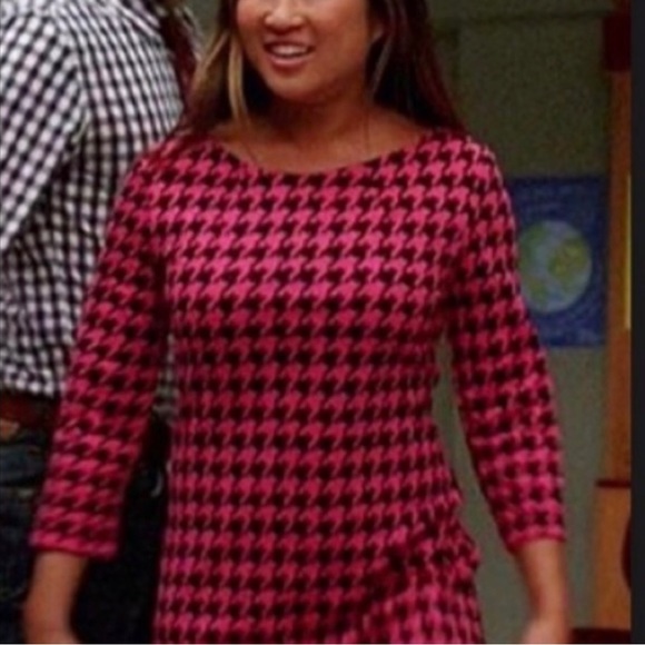 H&M Hot Pink Black Houndstooth Long Sleeve Dress ASO GLEE Blogger favorite S - Picture 2 of 8